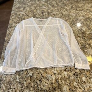 LOFT Blouse Beautiful with Swiss dot style details elastic cuff  SZ M